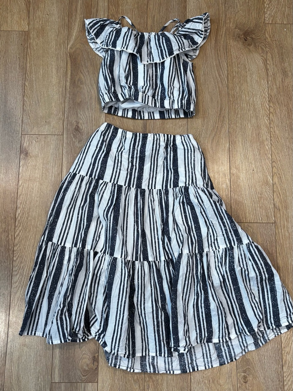 Black & White Striped Maxi Skirt and top